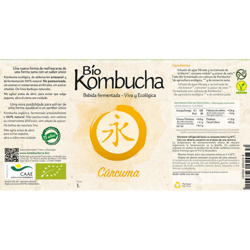 Bio Kombucha Cúrcuma 1L vidrio