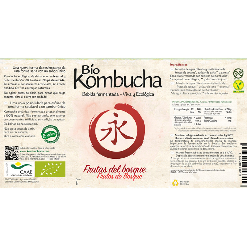 Bio Kombucha Frutas del Bosque 1L vidrio
