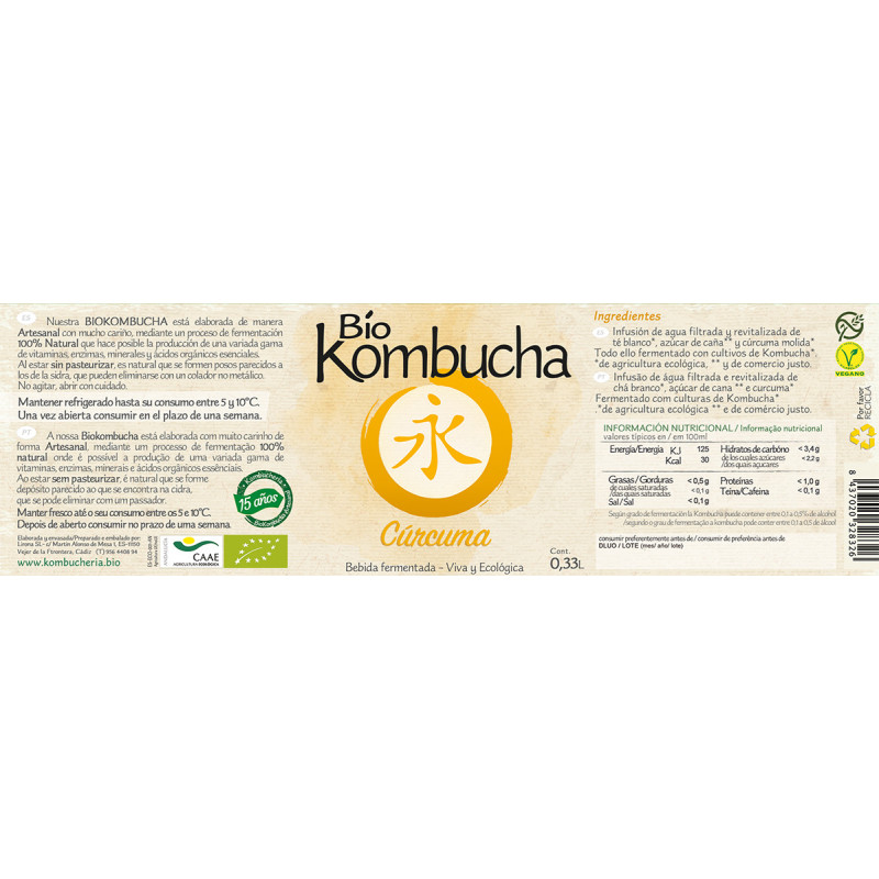 Bio Kombucha Cúrcuma 0,33L PET